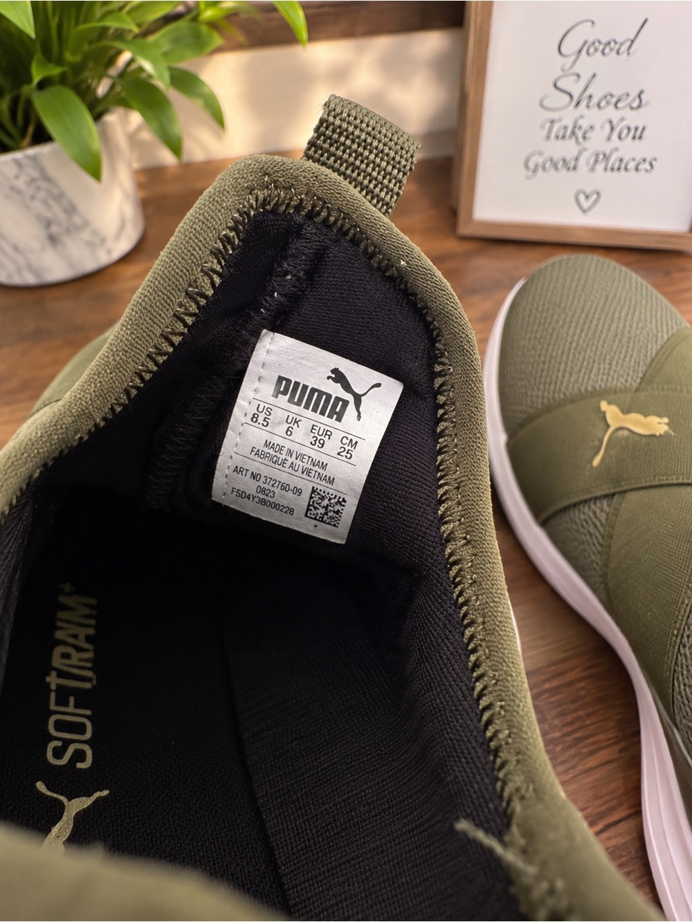 Puma Olive Green Slip-On Women’s Sneakers with White Sole - Picture 2 of 2